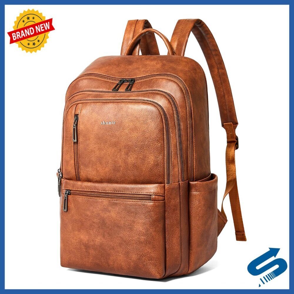 Large Vegan Leather Laptop Backpack Travel Work College Daypack